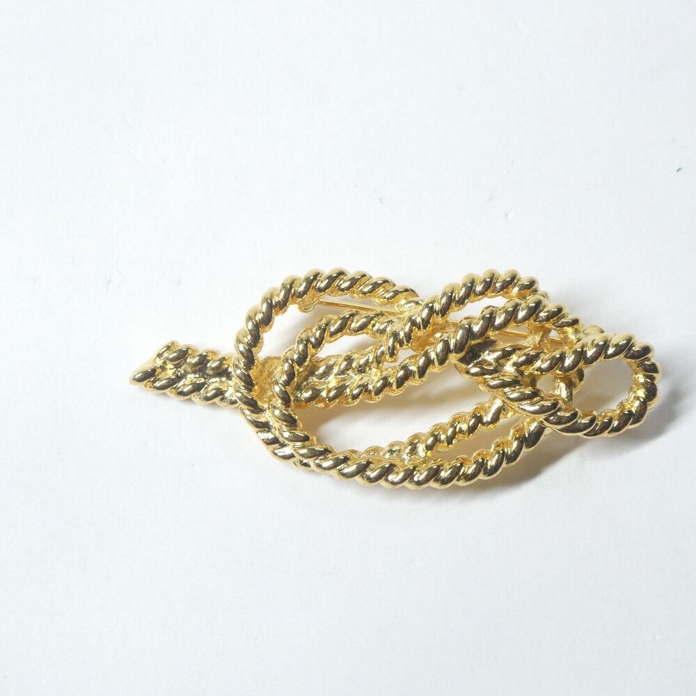 Anne Klein Rope Knot Brooch Vintage Pin Goldtone 1980s 1990s Nautical